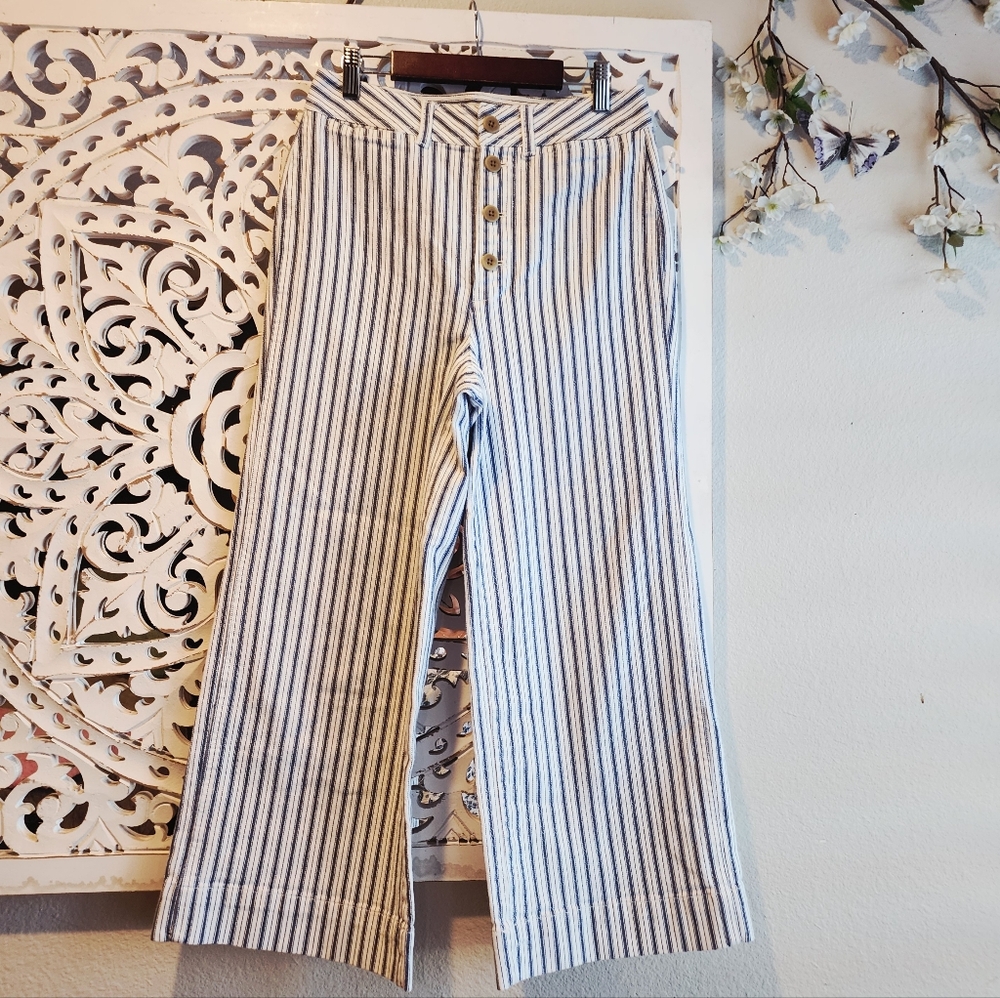 MADEWELL Emmett Wide-Leg Crop Pants in Stripe: Button-Front SZ 27 - Picture 8 of 15